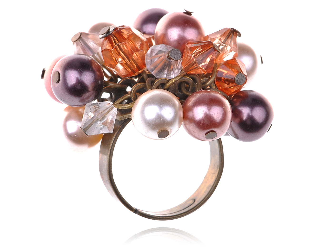 Fabricated Opal White Pearl Smoke Cluster Acry Beaded Jewelry Ring