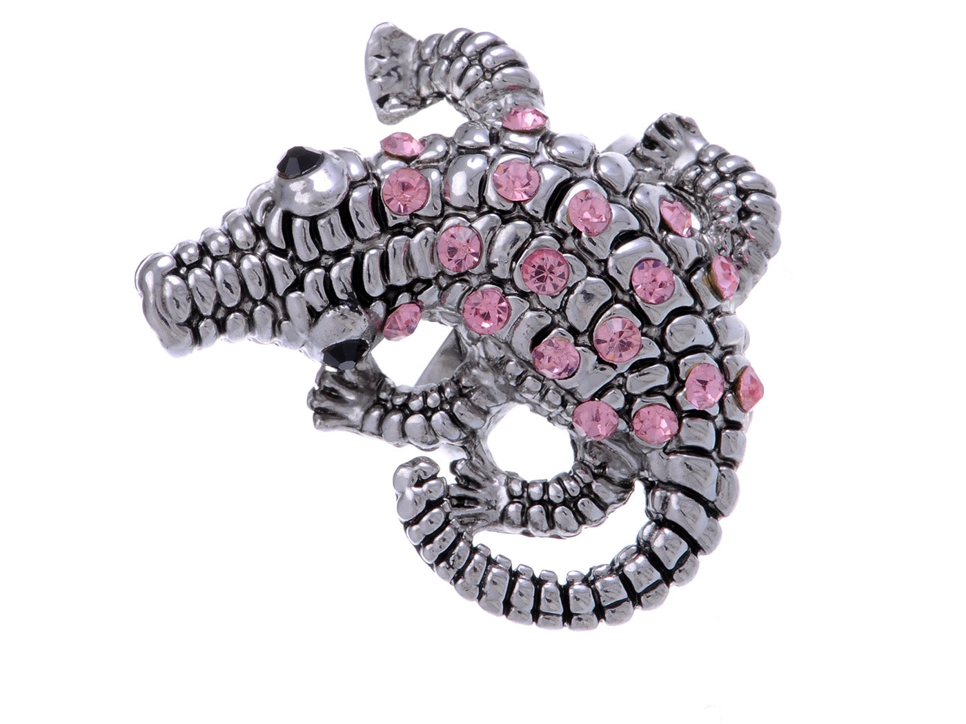 Alilang Women Crocodile Alligator Antique Inspired Pink Crystal Rhinestone Adjustable Ring