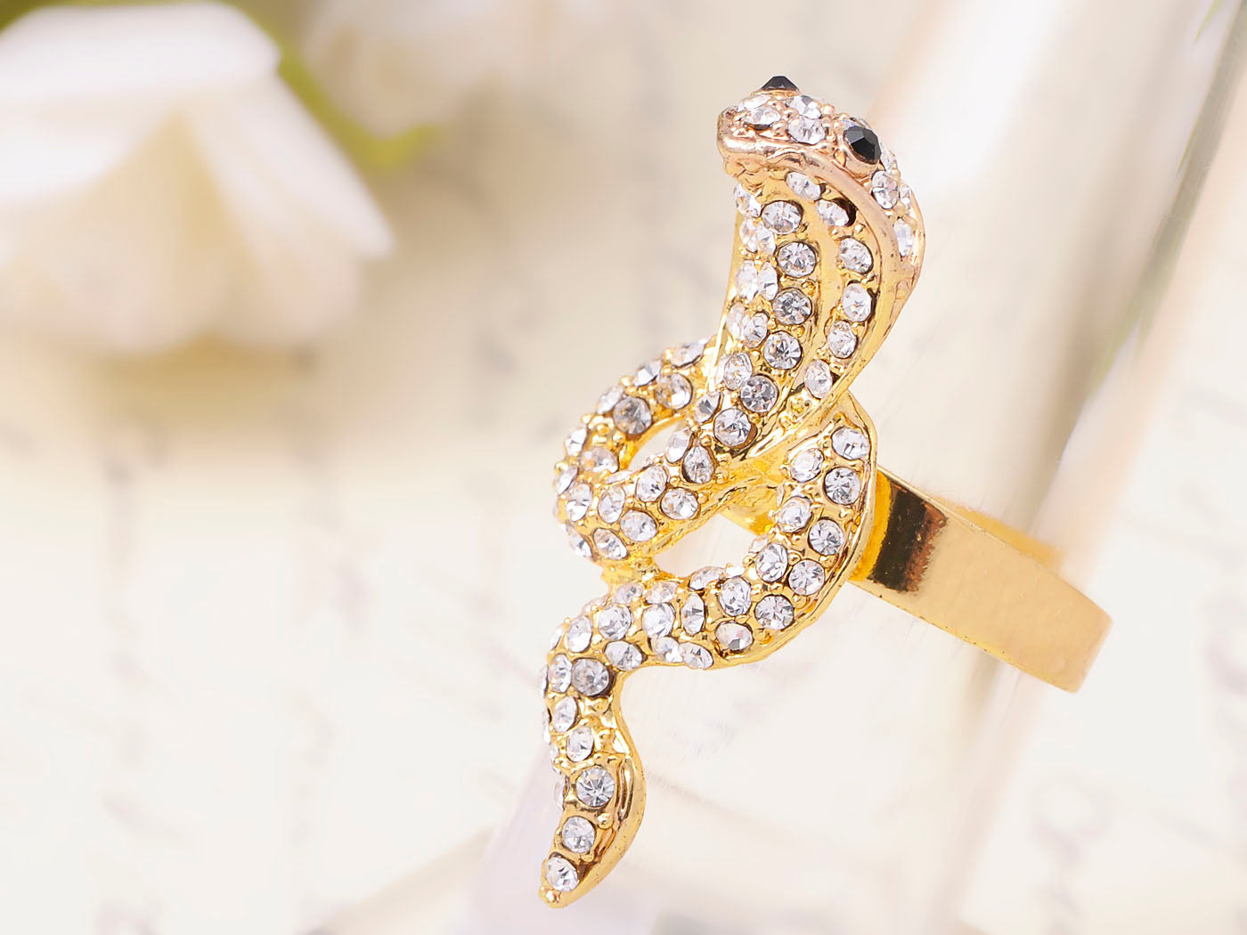 Hissing Cobra Snake Jet Black Ring