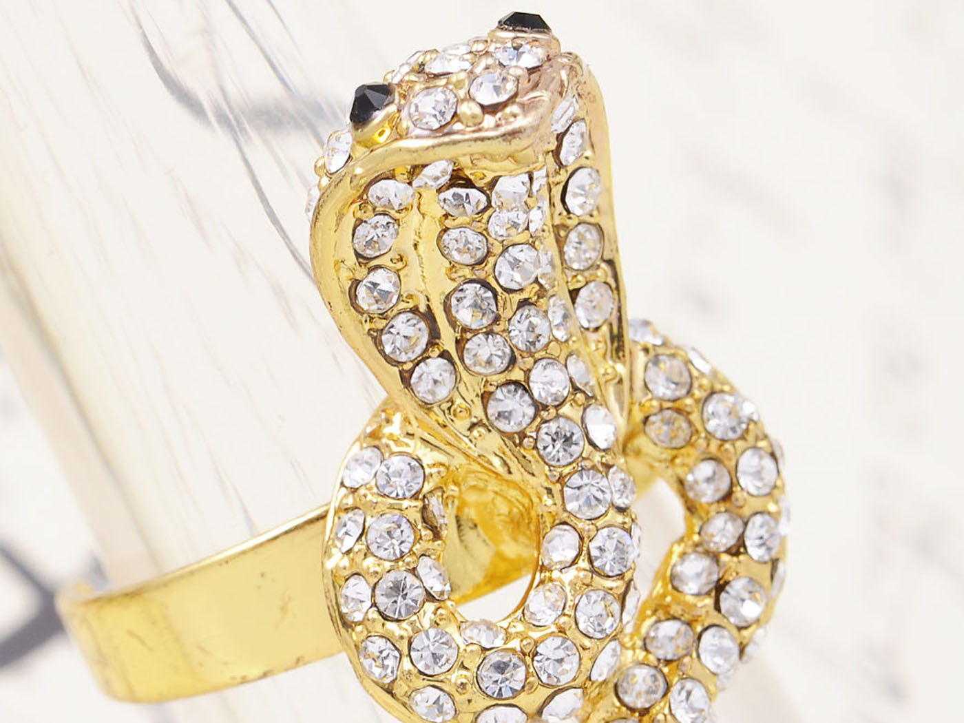 Hissing Cobra Snake Jet Black Ring