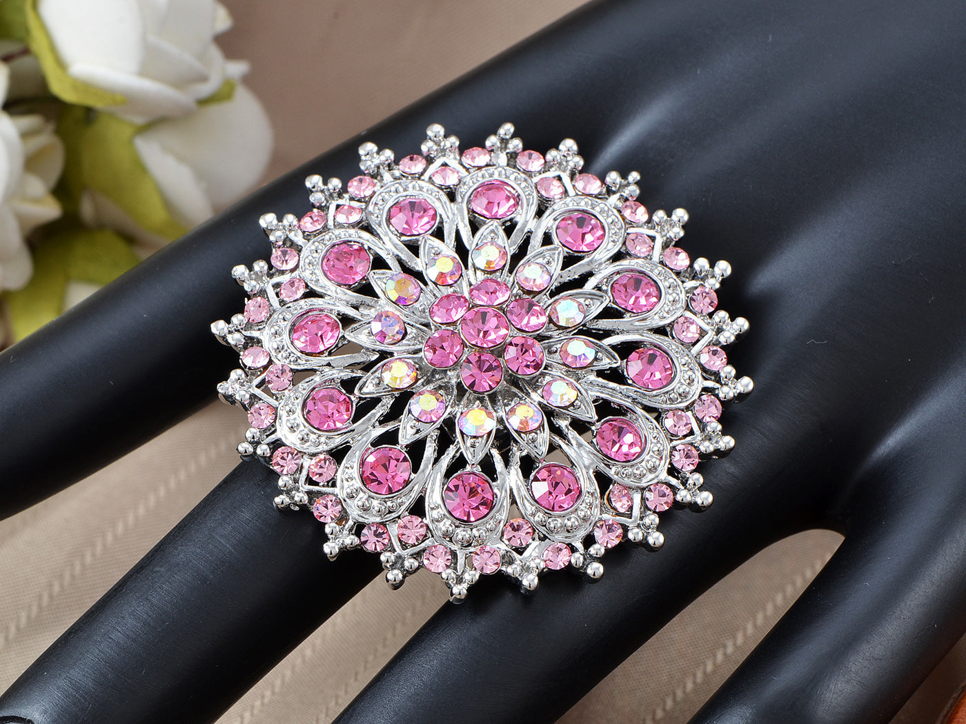 Light Rose Statement Umbrella Flower Ring