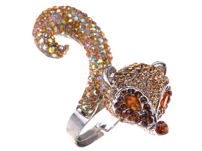 Topaz Brown Fox Head Light Topaz Body Tail Statement Ring