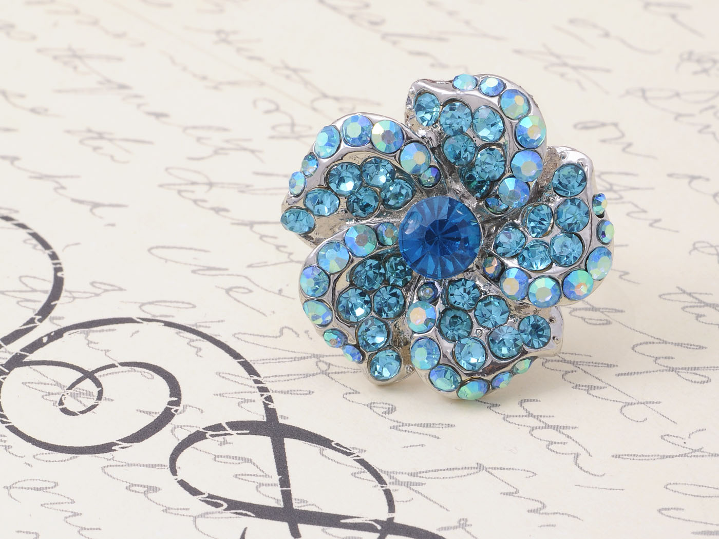 Blue Flower Hand Finger Able Ring