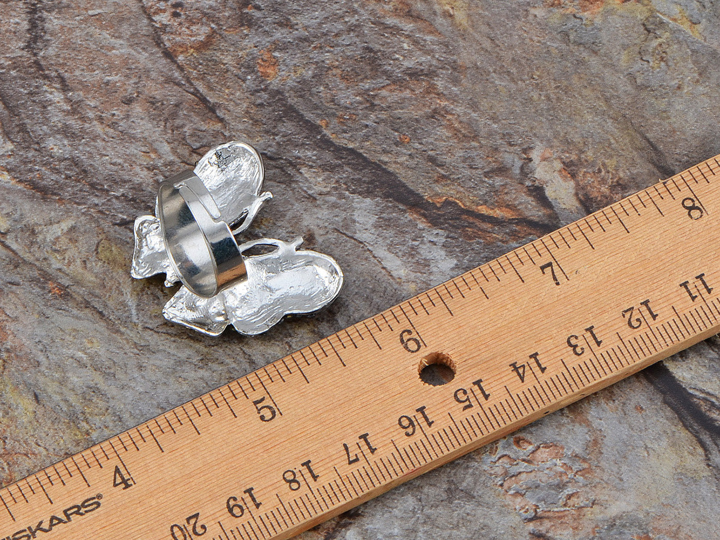 Jet Black White Flying Wing Fly Butterfly Ring