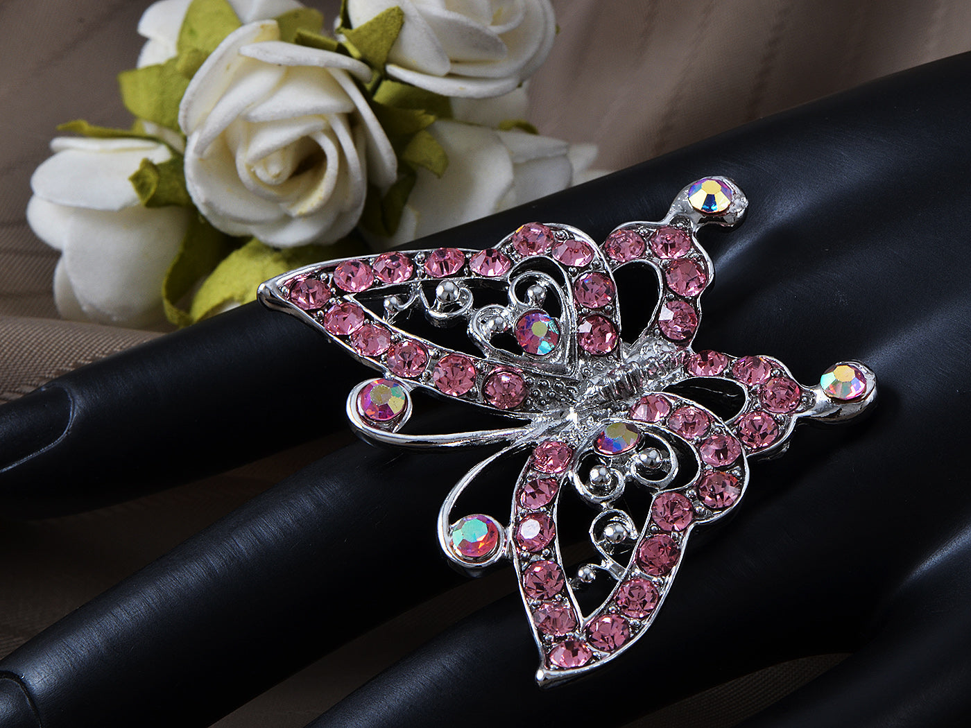 Iridescent Pink Butterfly Heart Ring