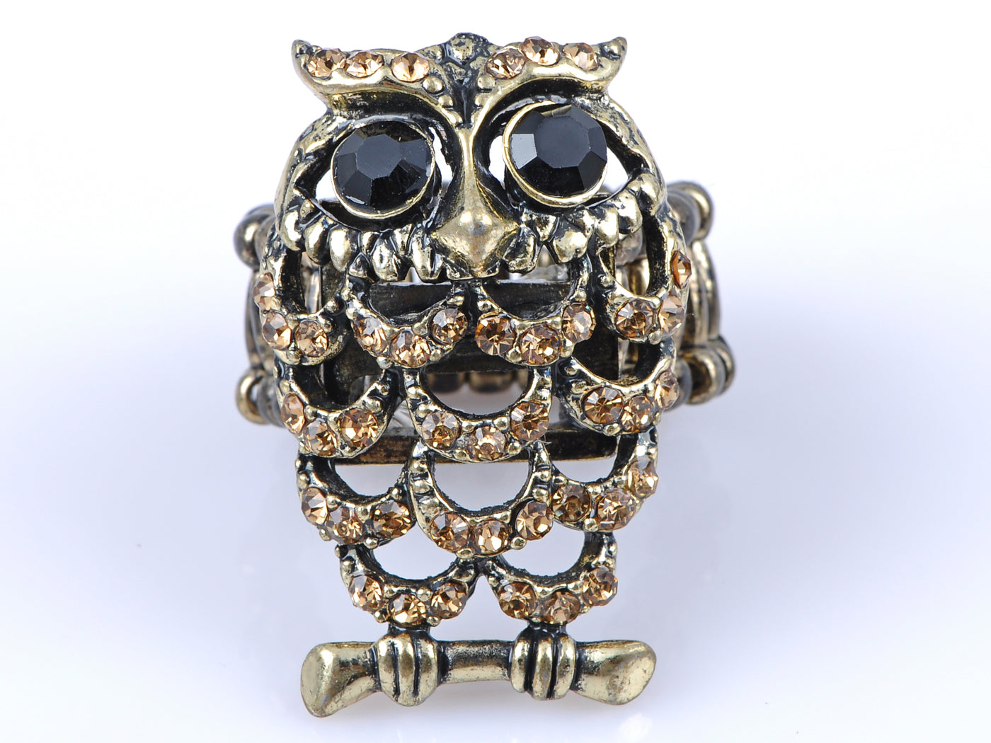 Topaz Color Clustered Brown Happy Hooting Owl Ring