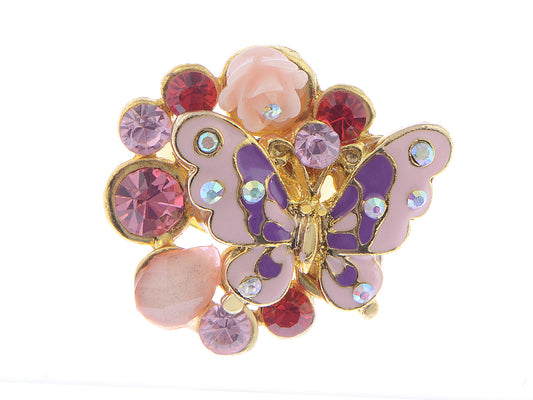 Shine Pink Enamel Butterfly Insect Flower Ring