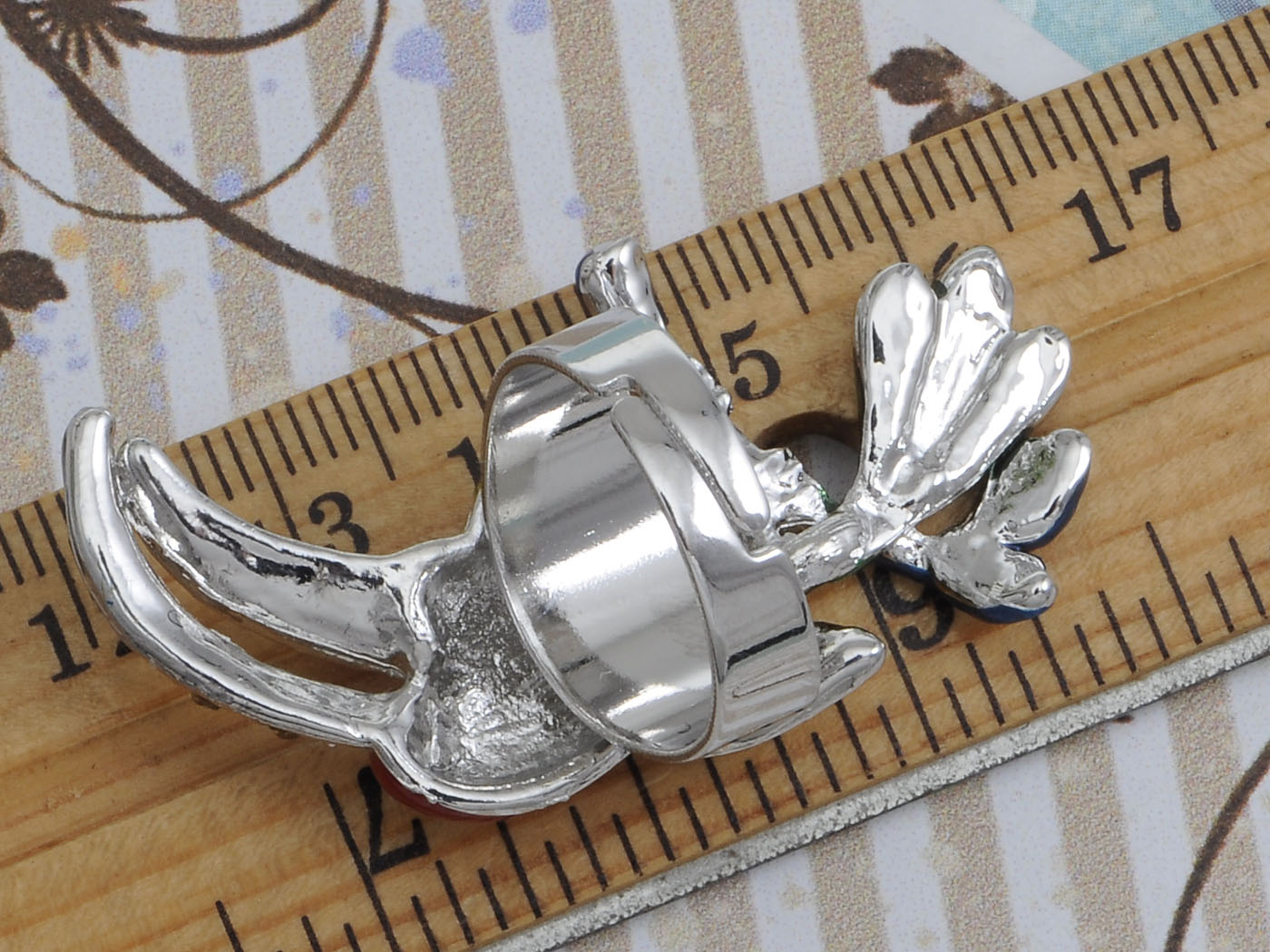 Colorful Tropical Toucan Bird Beak Enamel Peridot Topaz Ring