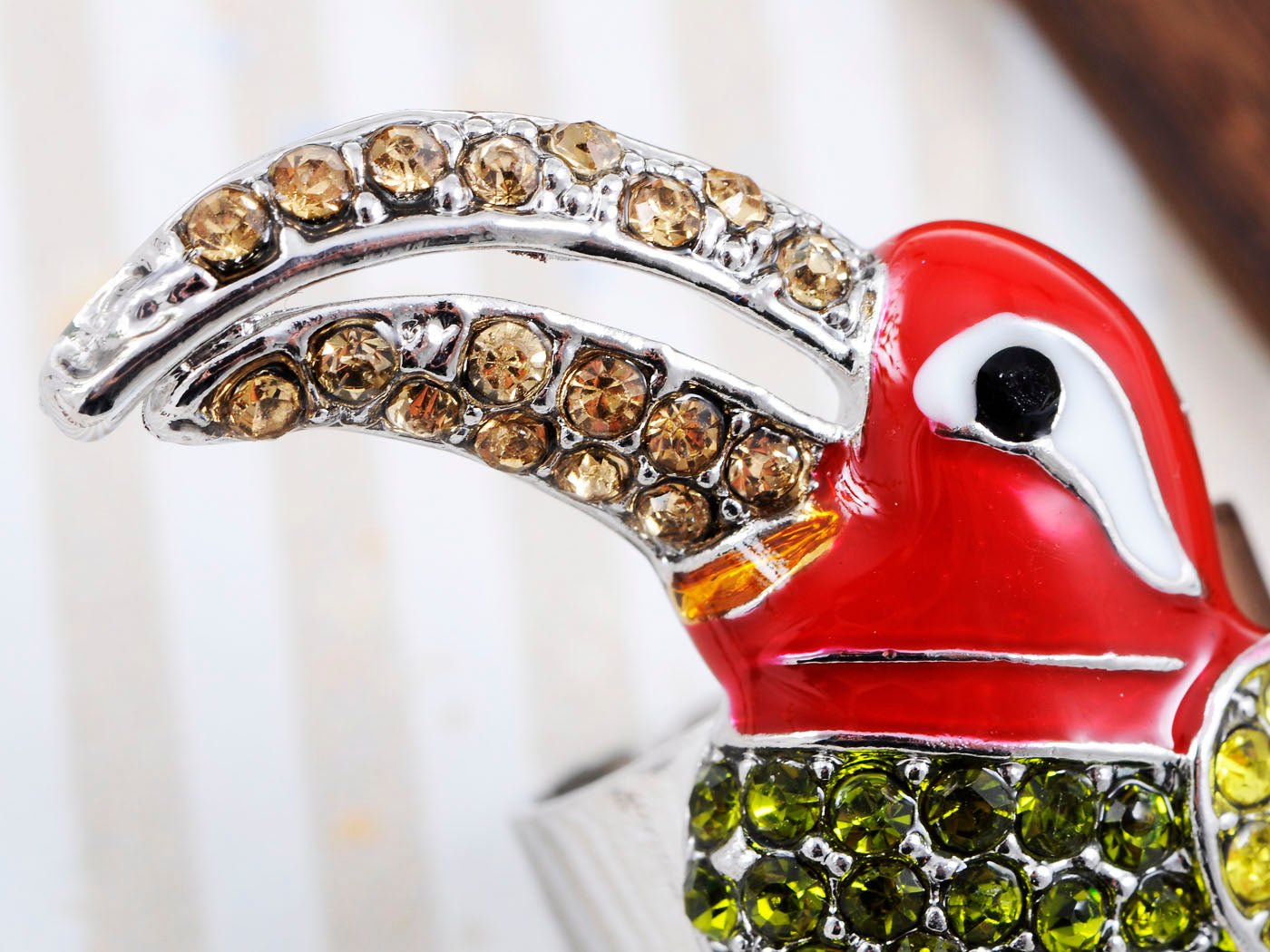 Colorful Tropical Toucan Bird Beak Enamel Peridot Topaz Ring