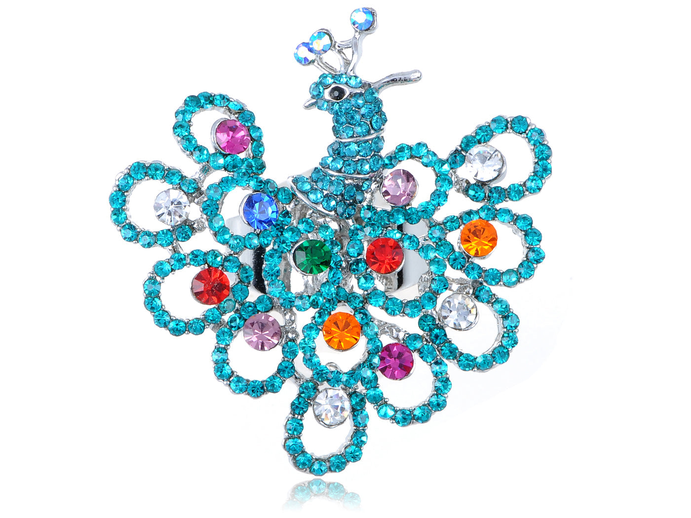 Exotic Wild Bird Indicolite Bright Blue Peacock Tail Ring