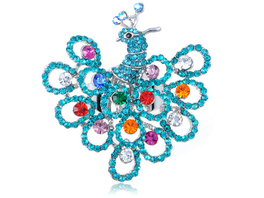 Exotic Wild Bird Indicolite Bright Blue Peacock Tail Ring