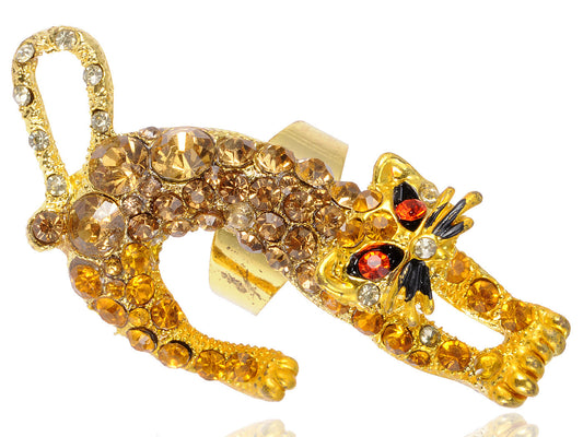 Fierce Prowling Crouching Topaz Red Eye Kitty Cat Ring