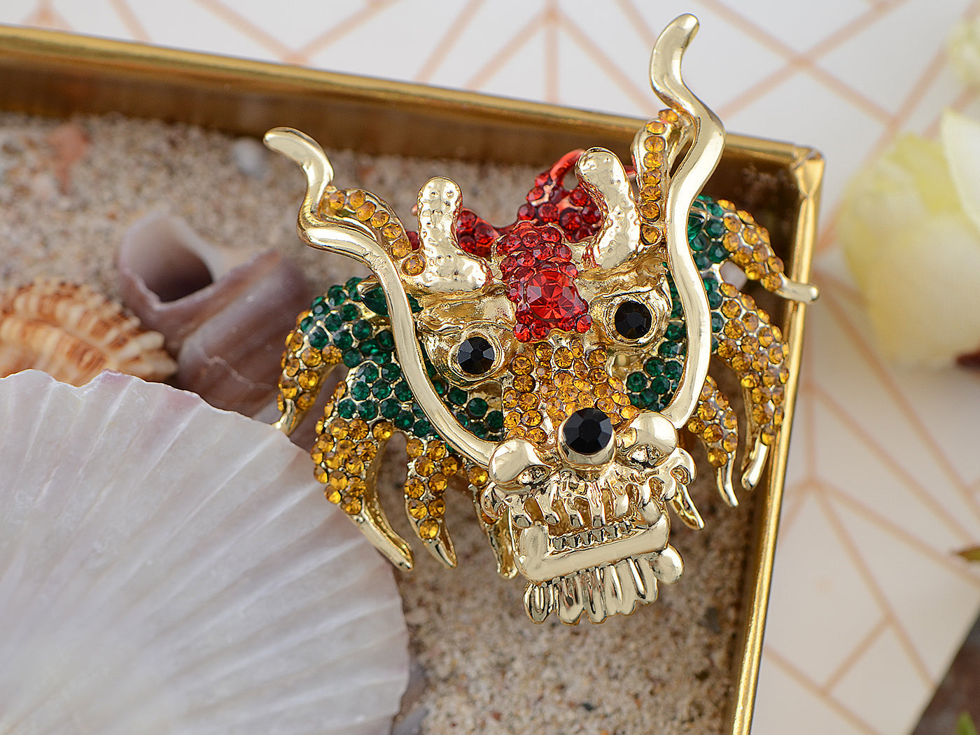 Multicolor Lunar New Year Chinese Zodiac Eastern Dragon Lion Head Ring