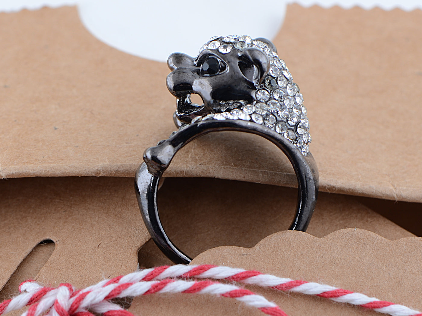 Antique Gun Encrusted Lion Jaguar Tiger Kitty Cat Biker Novelty Ring