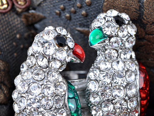 Itailian Emerald Ruby Green Enamel Love Birds Couple Perch Ring