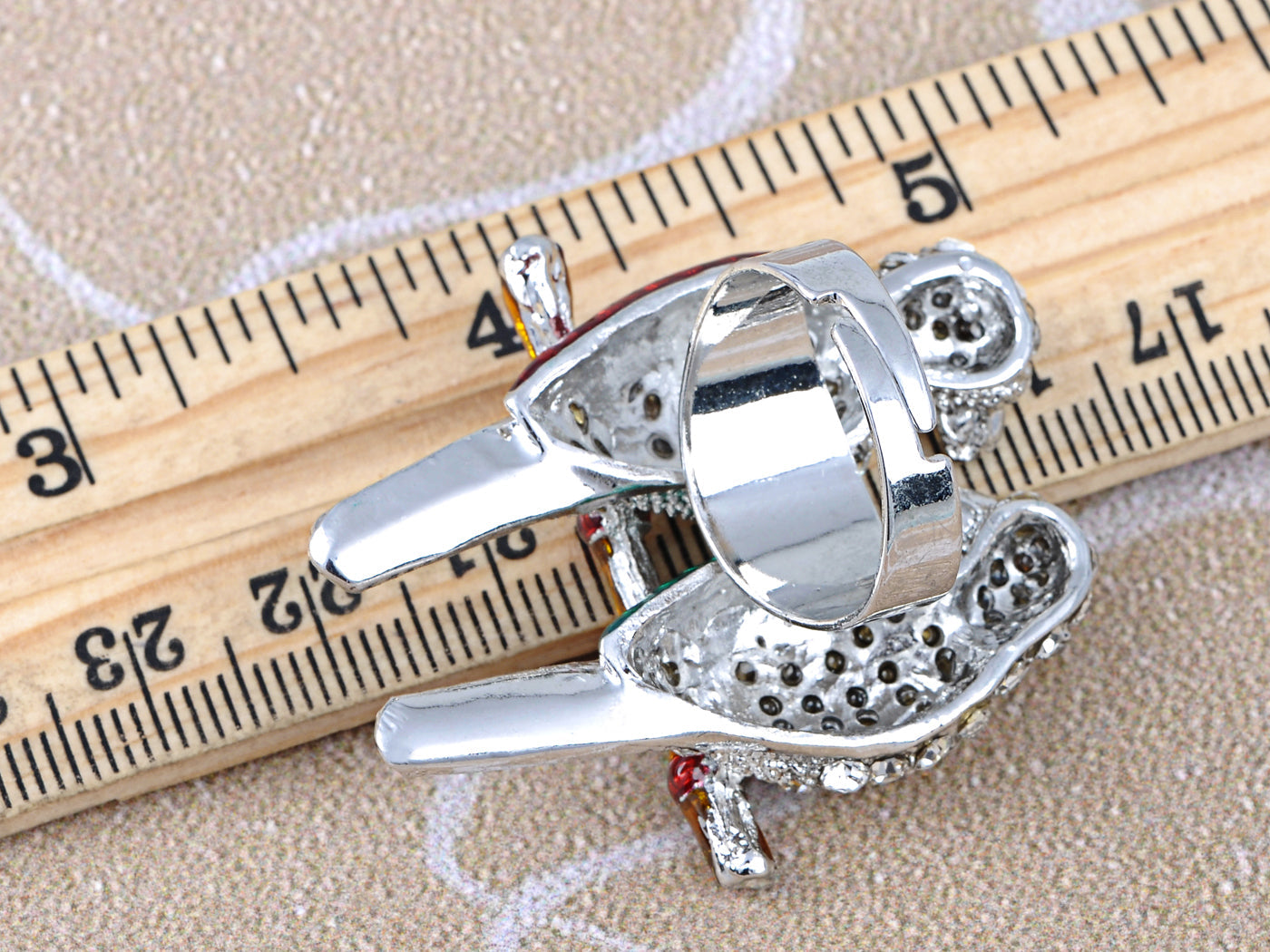 Itailian Emerald Ruby Green Enamel Love Birds Couple Perch Ring