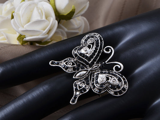 Black Silver D Gothic Butterfly Finger Ring