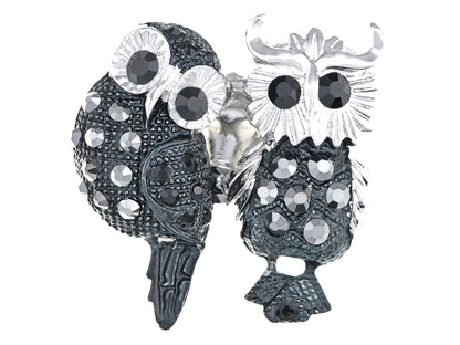 Artsy Black Owl Pair Couple Bird Perch Tree Branch Ring