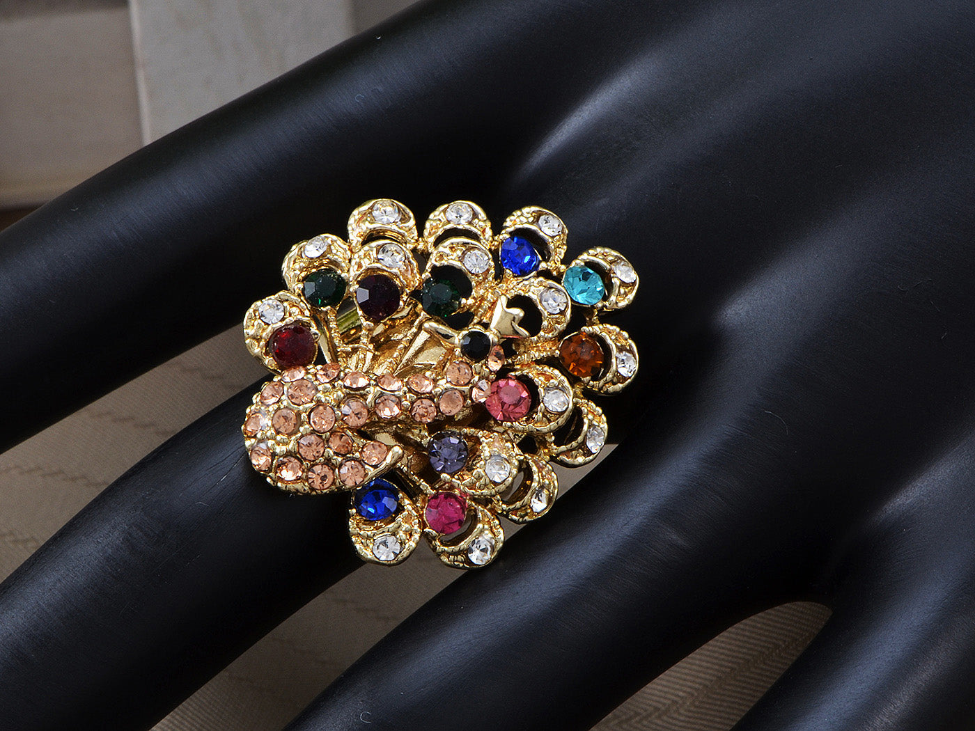 Exotic Wild Bird Indicolite Bright Blue Peacock Tail Ring