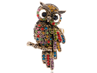 Antique Multicolored Rainbow Owl Bird Ring