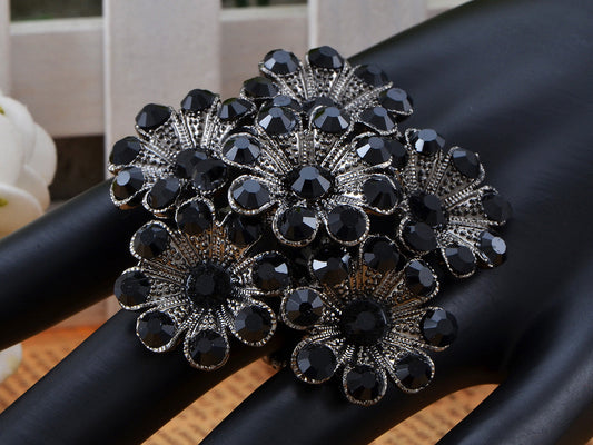 Dark Jet Fountain Flower Bouquet Cluster Floral Ust Ring