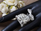 Enamel White Bunny Striped Fur Rabbit Ring