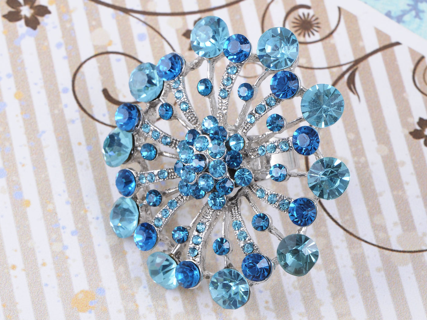 Blue Starburst Firework Snowflake Flower Ring