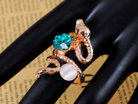 Rose Blue Teardrop Enhanced Slither Snake Statement Ring