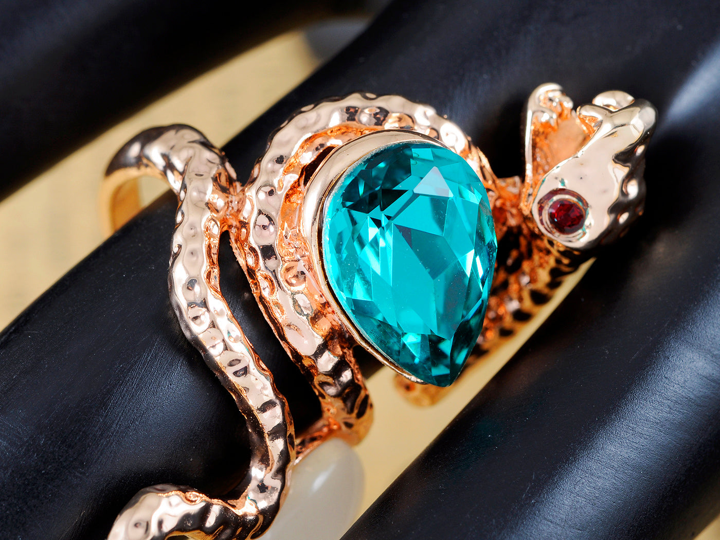 Rose Blue Teardrop Enhanced Slither Snake Statement Ring