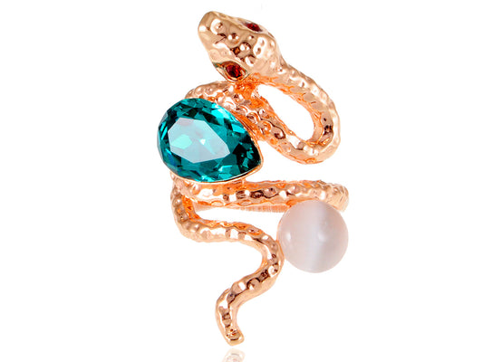 Rose Blue Teardrop Enhanced Slither Snake Statement Ring