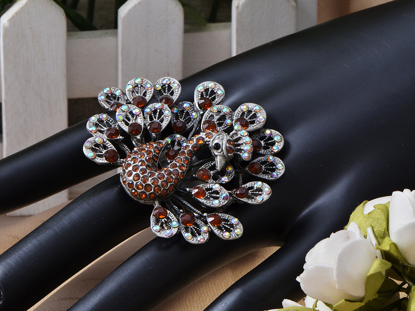 Exotic Wild Bird Indicolite Bright Blue Peacock Tail Ring