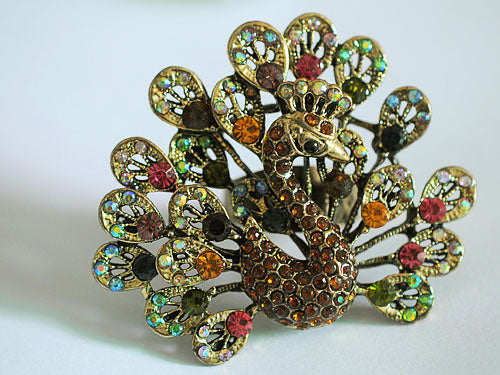 Exotic Wild Bird Indicolite Bright Blue Peacock Tail Ring