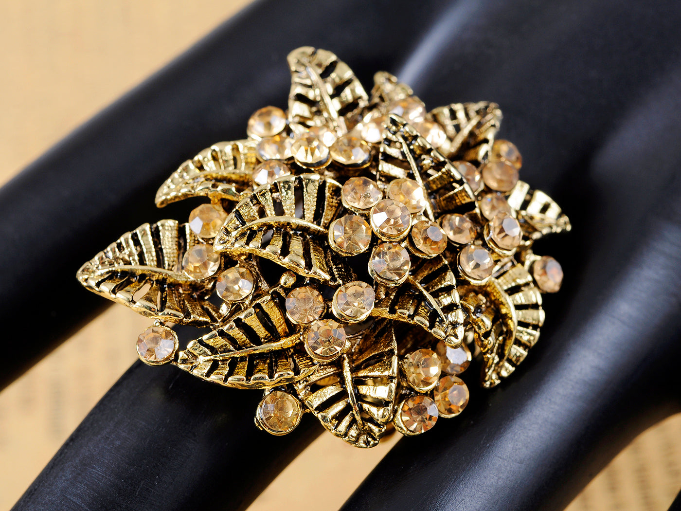 Light Yellow Topaz Leaf Cluster Flower Bouquet Ring