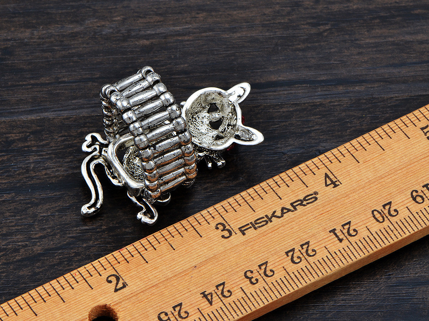 Pewter Cocky Cool Bow Tie Whisker Cat Pink Ring