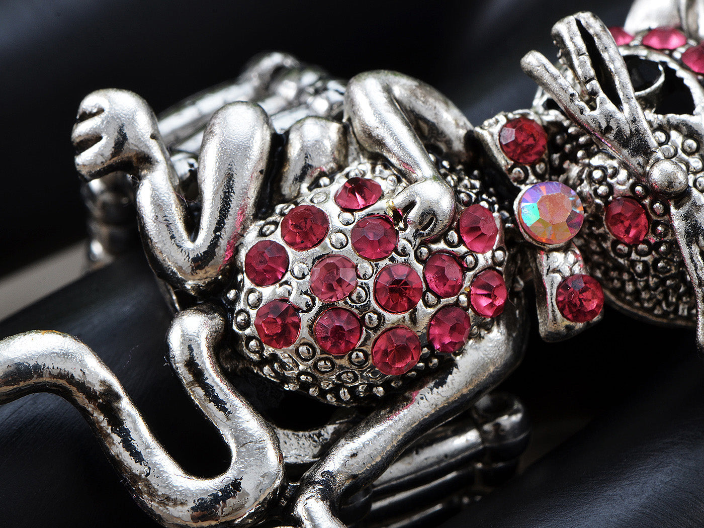 Pewter Cocky Cool Bow Tie Whisker Cat Pink Ring