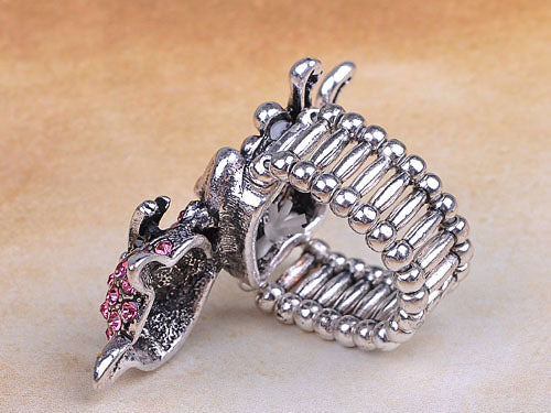 Pewter Cocky Cool Bow Tie Whisker Cat Pink Ring