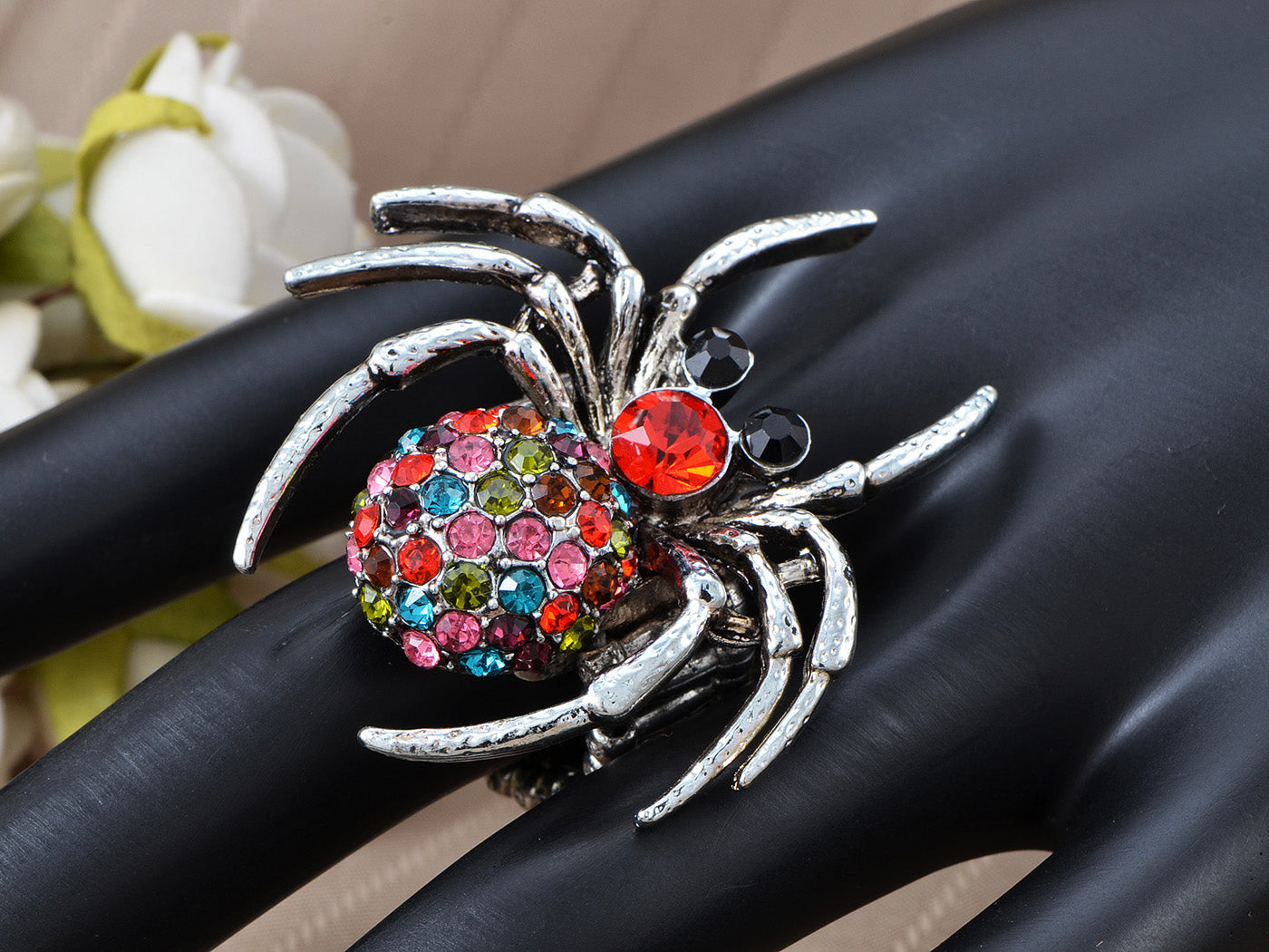 Colorful Poisonous Silver Widow Tarantula Spider Ring