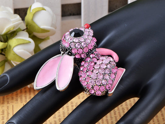 Handpainted Hot Neon Pink Enamel Bunny Rabbit Ring