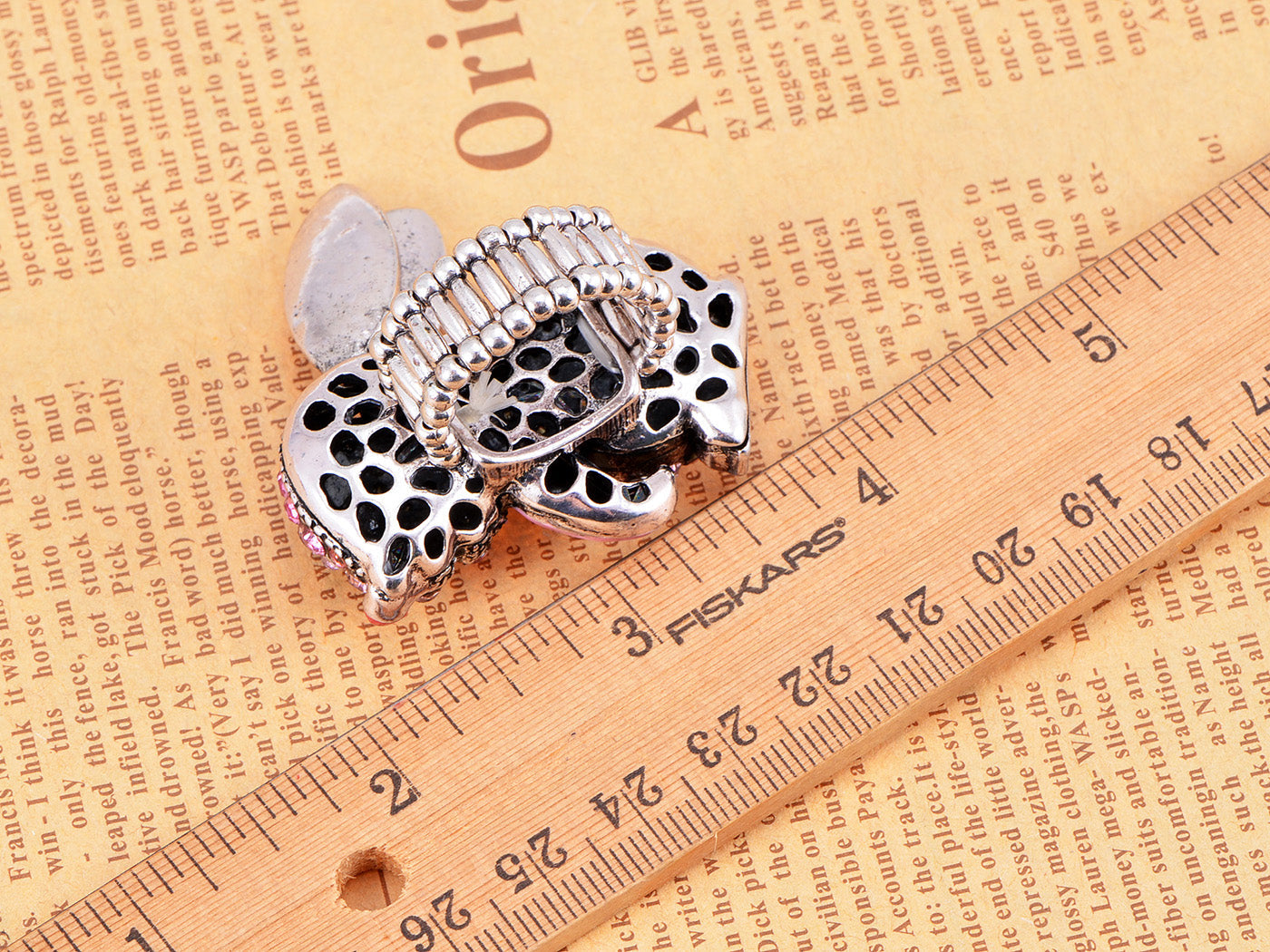 Handpainted Hot Neon Pink Enamel Bunny Rabbit Ring