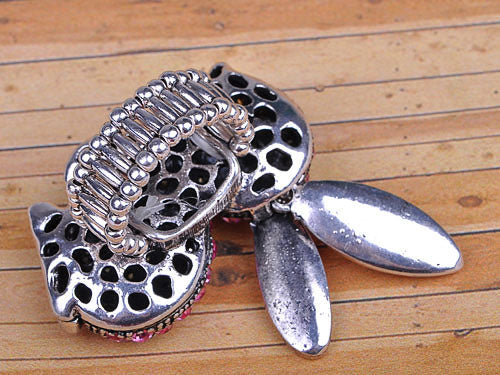 Handpainted Hot Neon Pink Enamel Bunny Rabbit Ring