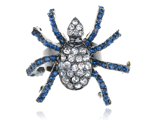 White Blue Spider Bug Ring