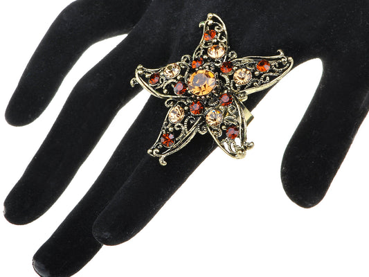 Antique Red Ruby Topaz Starfish Star Ring