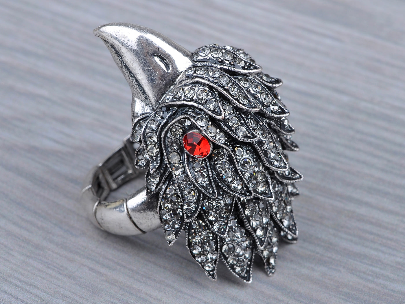 Antique Grey Falcon Hawk Eagle Bird Head Ring