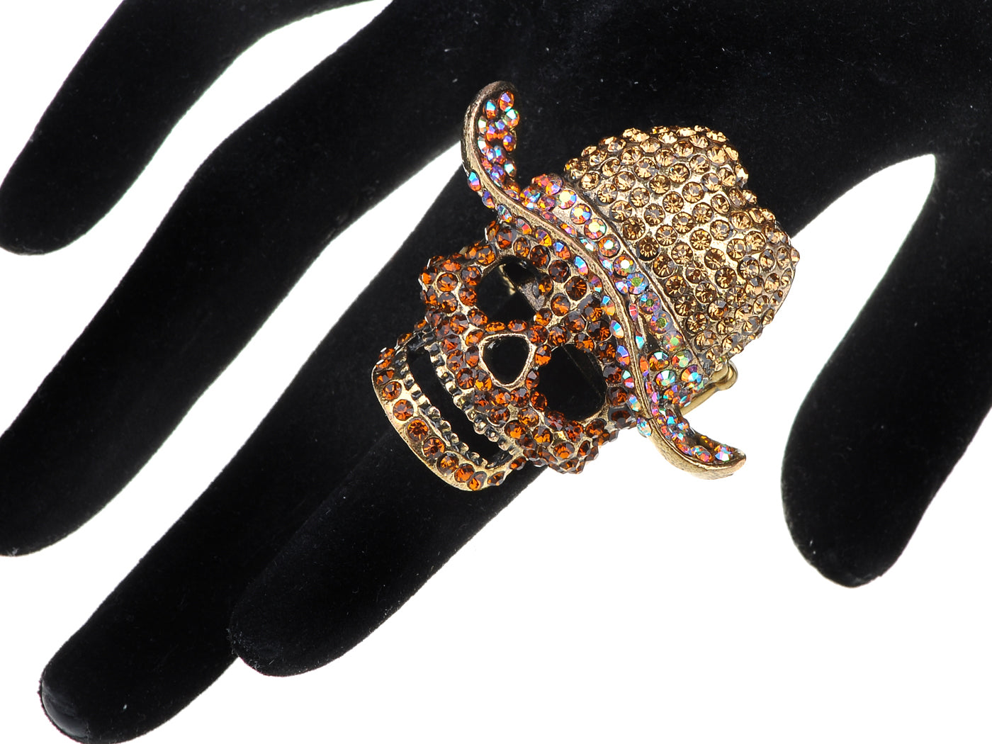 Giant Colorful Light Topaz Skull Cowboy Hat Statement Ring