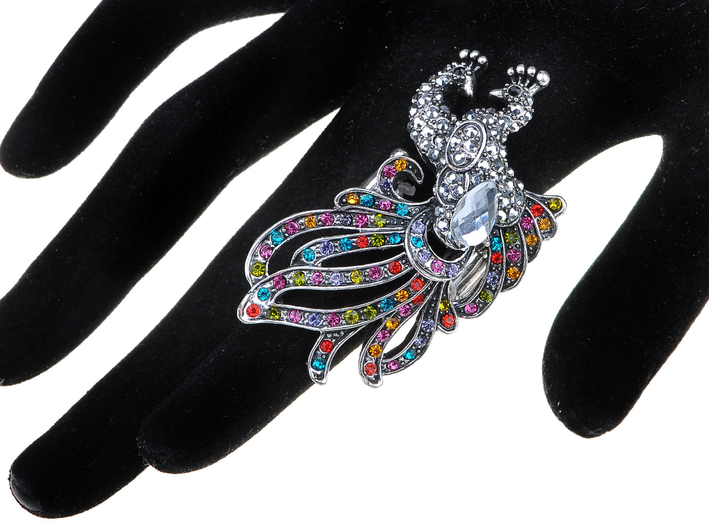 Multicolored Colorful Peacock Feather Ring
