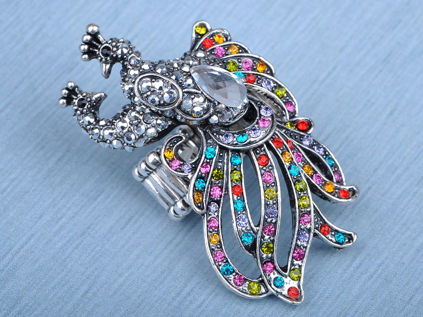 Multicolored Colorful Peacock Feather Ring