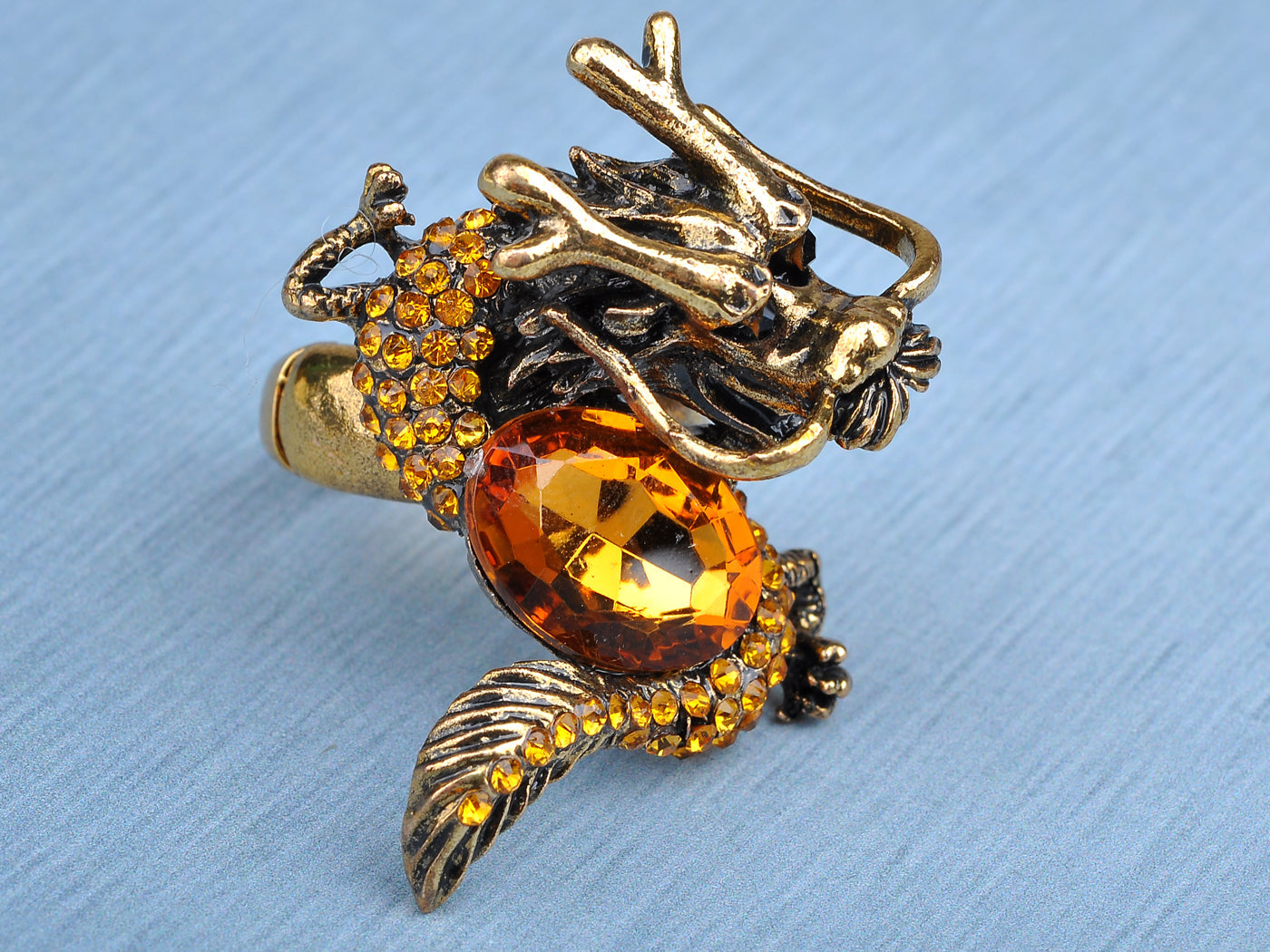 Topaz Color Vintage Medieval Fantasy Mystic Dragon Zodiac Ring