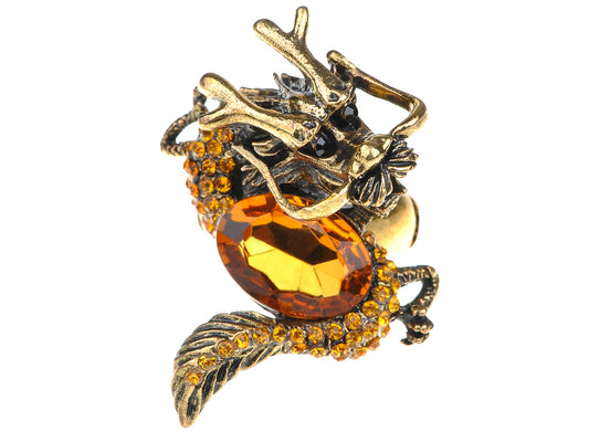 Topaz Color Vintage Medieval Fantasy Mystic Dragon Zodiac Ring