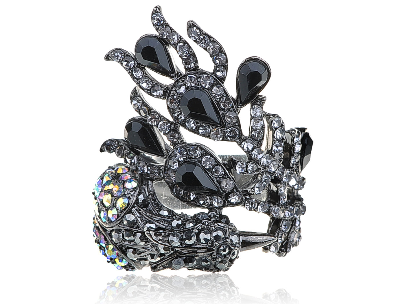 Exotic Wild Bird Indicolite Bright Blue Peacock Tail Ring