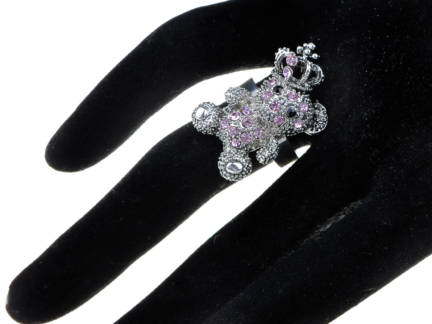 Pink Rose Crown King Teddy Cuddle Bear Vintage Like Fun Ring